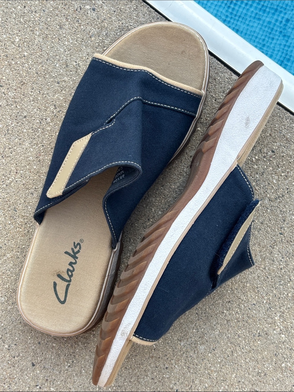 Clark’s Comfort Canvas Slip On Velcro Navy Slip-On Cushioned Sandals 9 9.5 10 - Picture 4 of 14